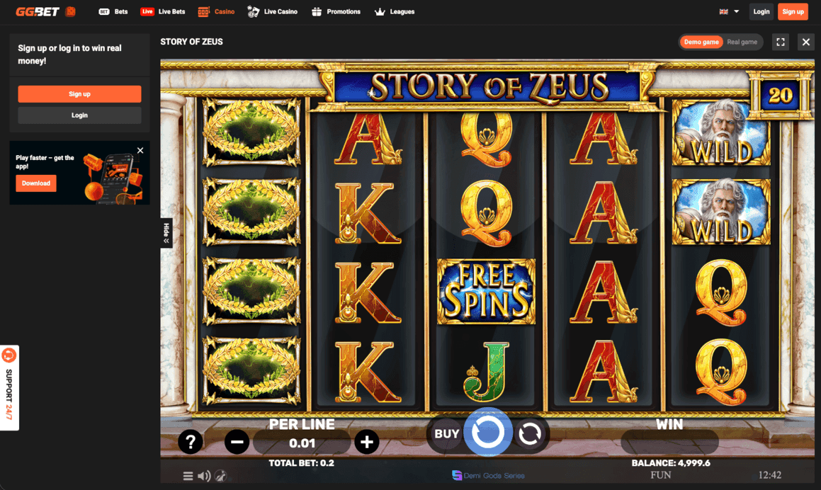 Story of Zeus slot in demo mode at GGBet