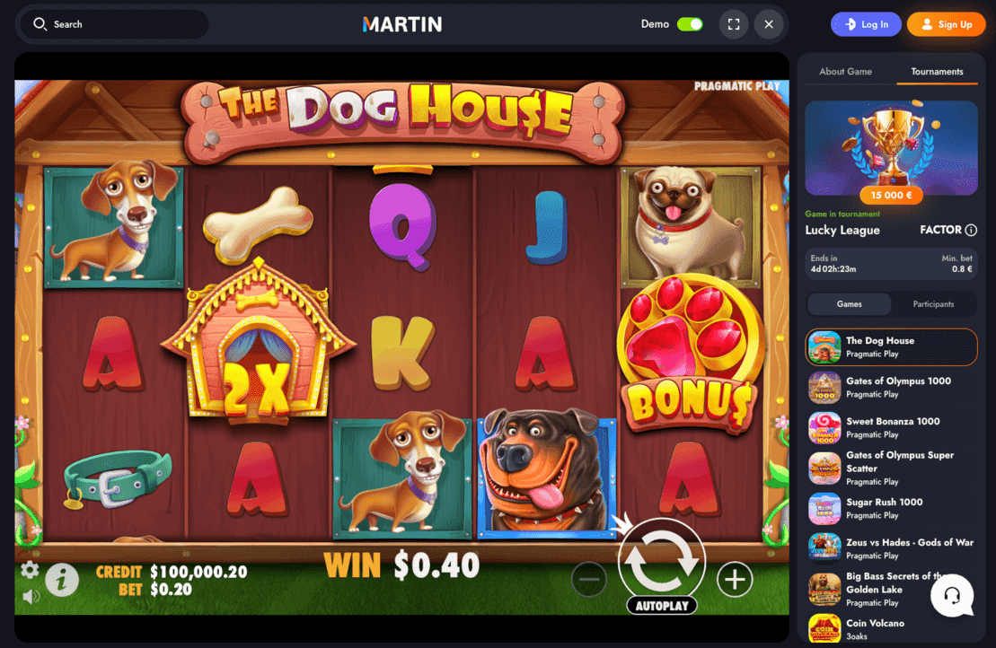 The Dog House slot in demo mode at Martin Casino