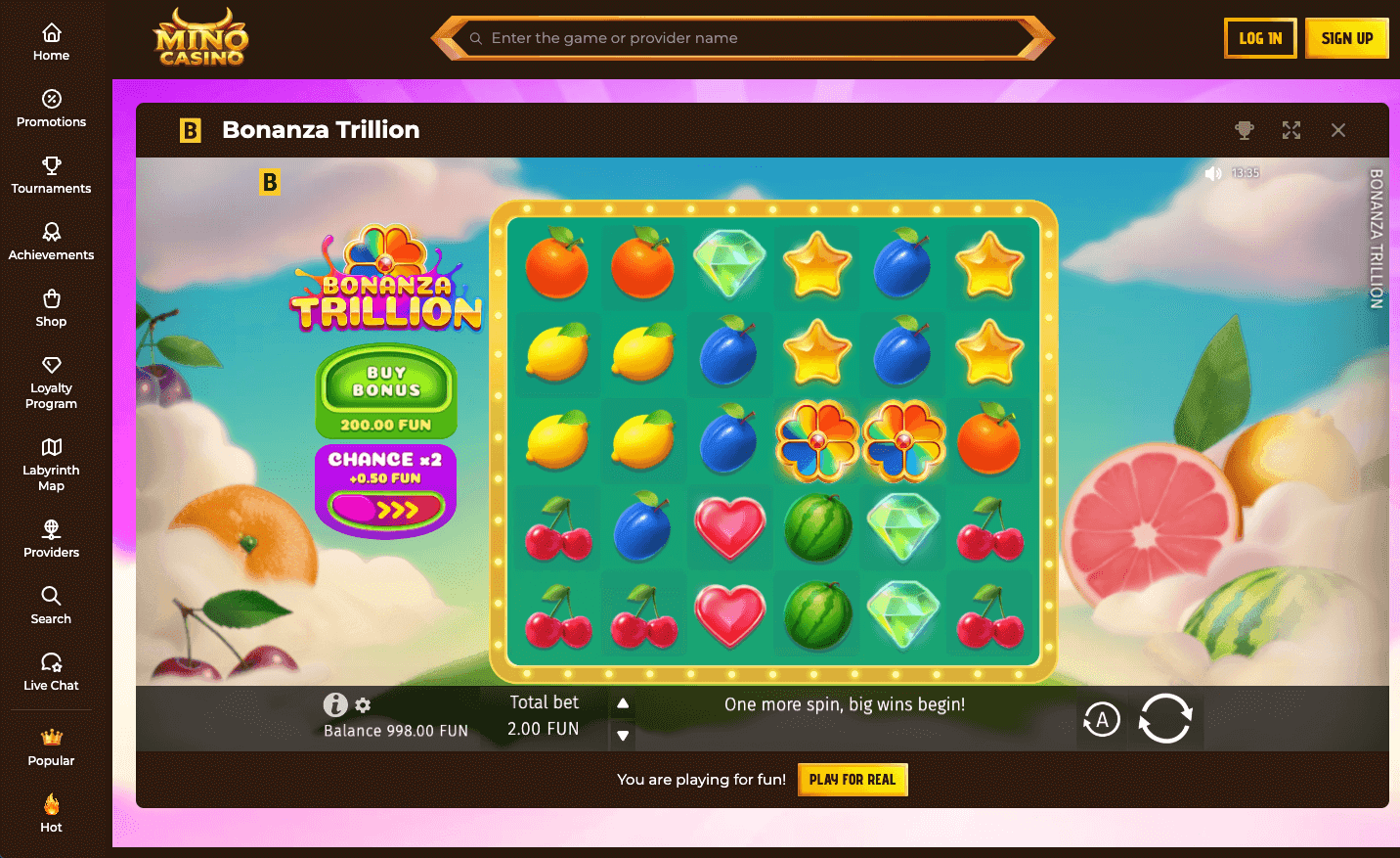 Bonanza Trillion slot in demo mode at Mino Casino