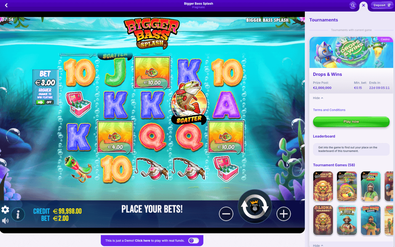 Bigger Bass Splash slot in demo mode at RoboCat