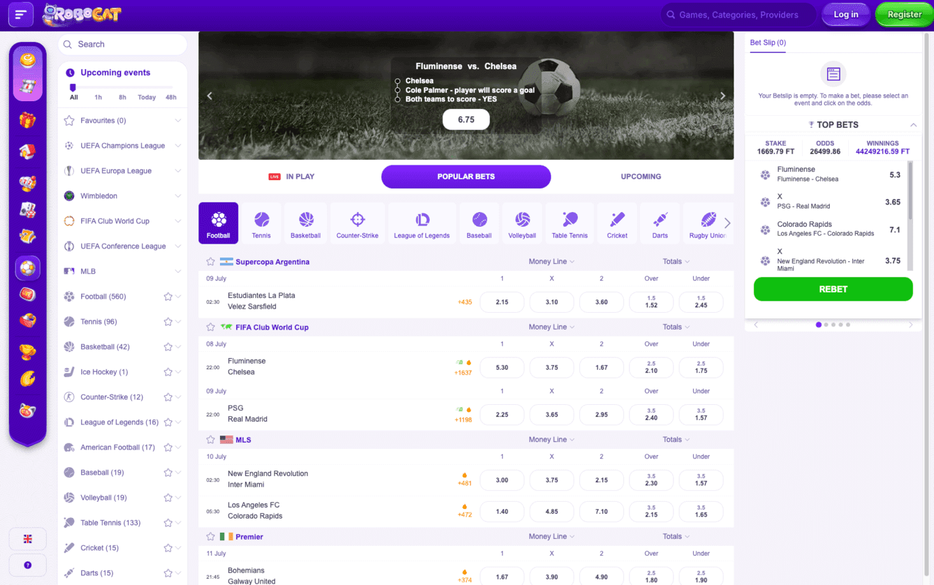 RoboCat sportsbook with football betting markets