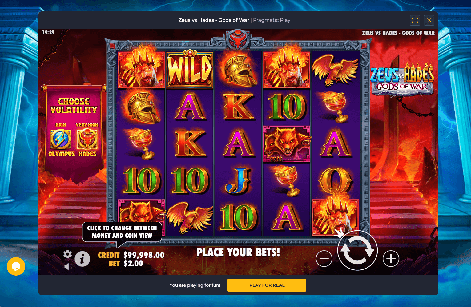 Zeus vs Hades: Gods of War slot in demo mode at Rolling Slots