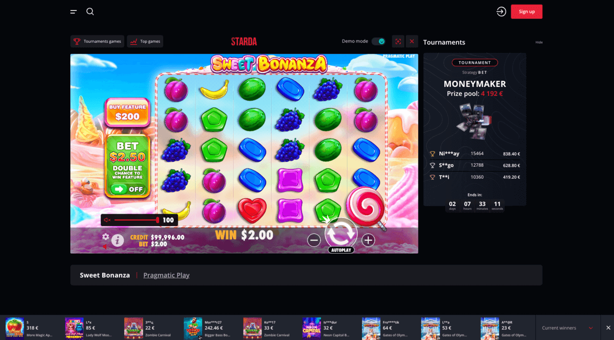 Sweet Bonanza slot in demo mode at Starda Casino