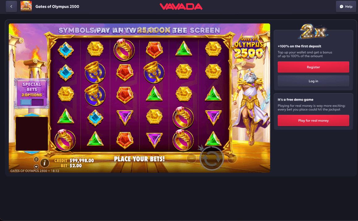 Gates of Olympus 2500 slot in demo mode at Vavada