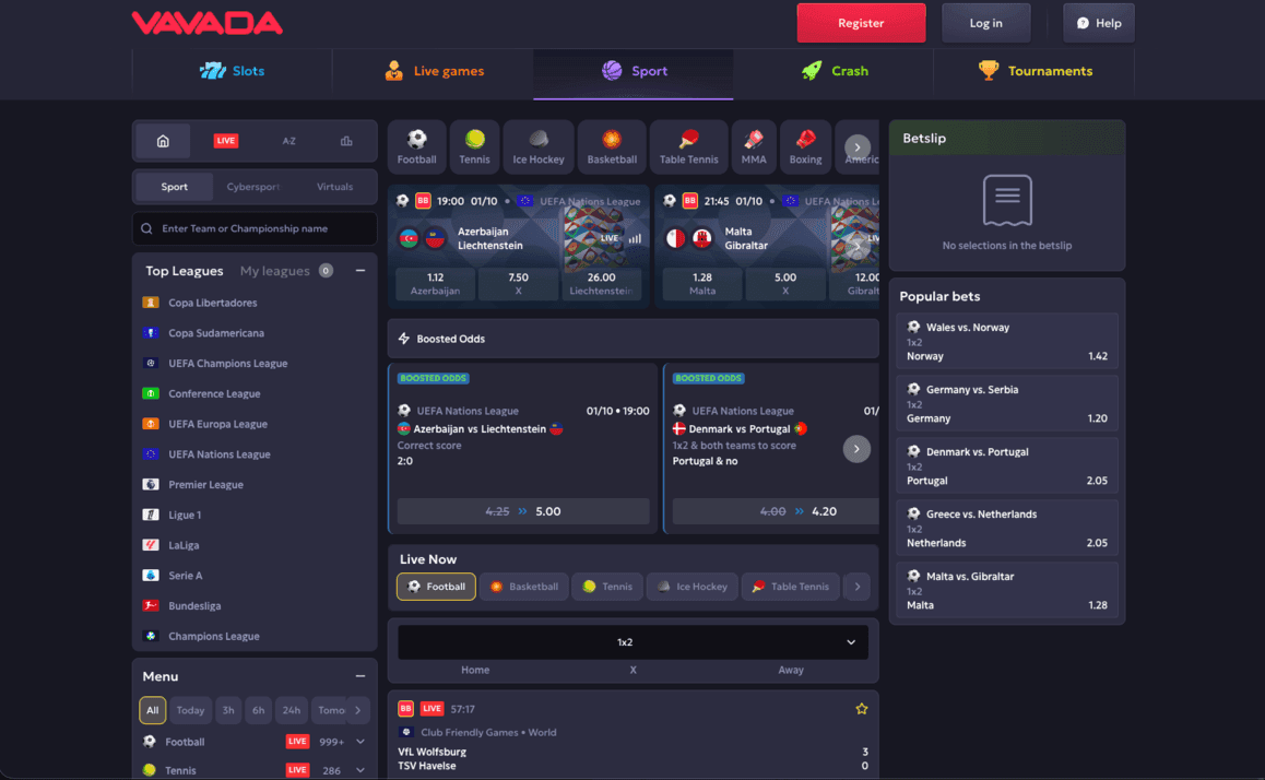 Vavada sportsbook with top leagues and boosted odds