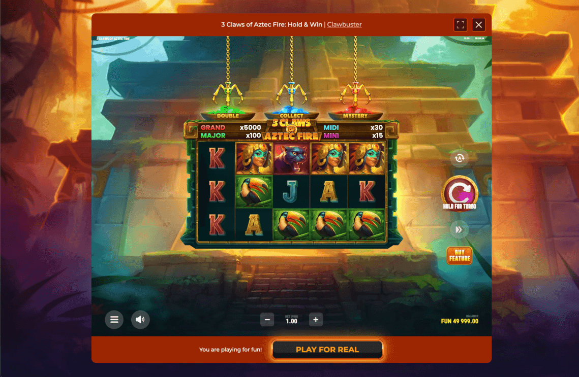 3 Claws of Aztec Fire: Hold & Win slot in demo mode at VegaZone