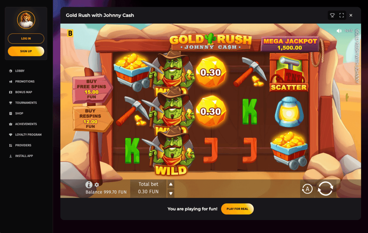 Gold Rush with Johnny Cash slot in demo mode at Wild Chance