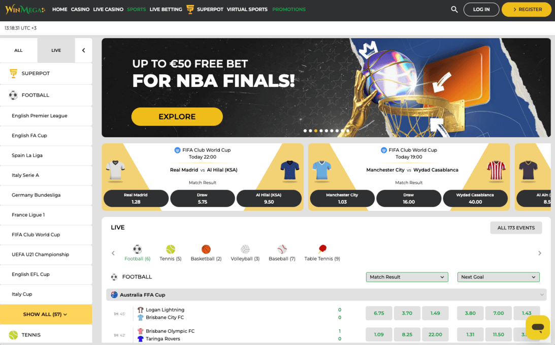 WinMega sportsbook with live betting markets